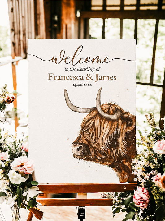 Highland Cow wedding welcome sign