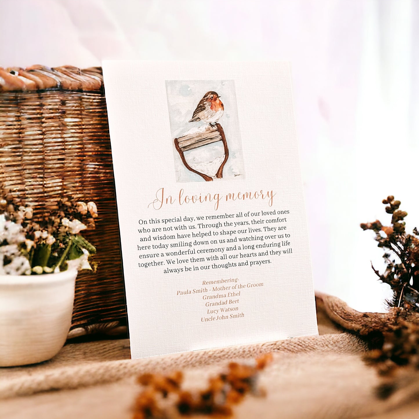 In loving memory, memorial sheet