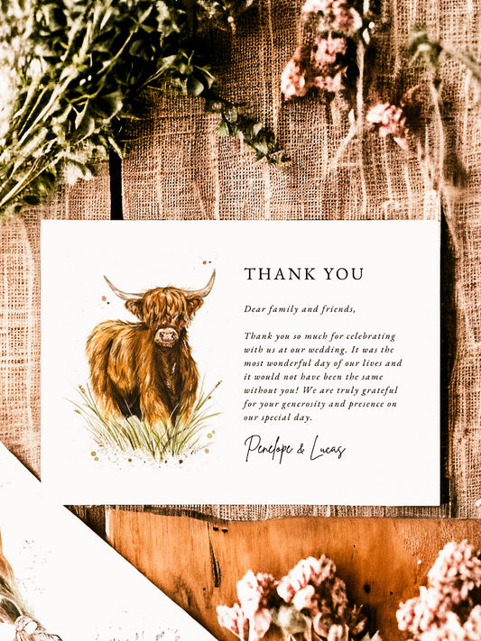 Highland Cow Thank You Card