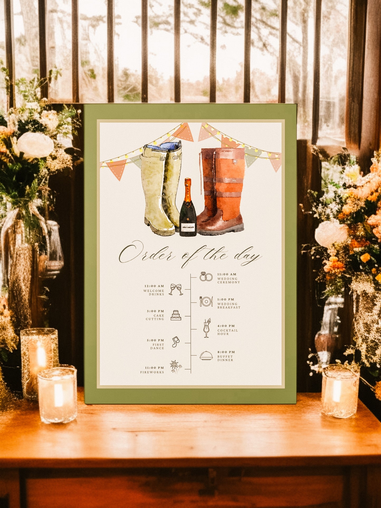 Wellies & Champagne Order of the Day Sign