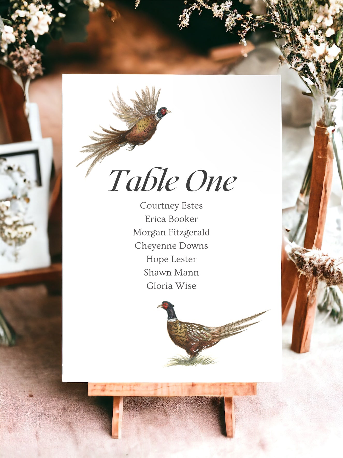 Two Pheasant Table Name and Name List