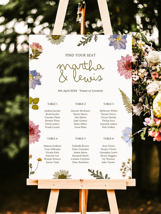 Pressed Flower Table Plan Sign