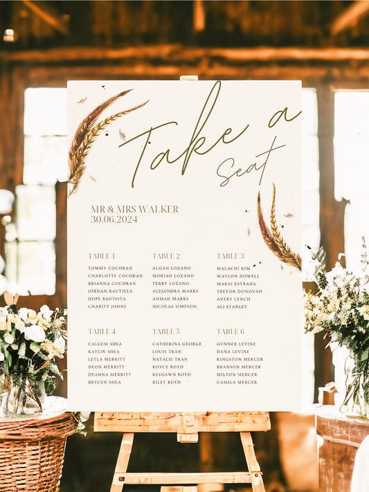 Pheasant Feather Table Plan Sign