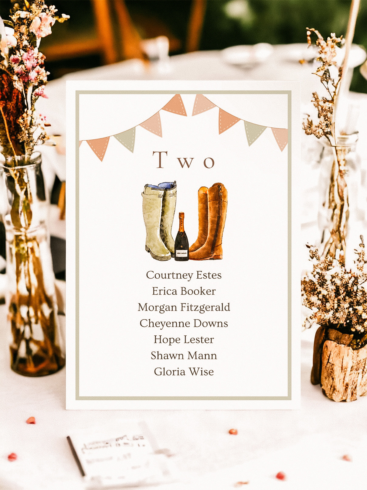 Wellies & Champagne Table Name & Lists