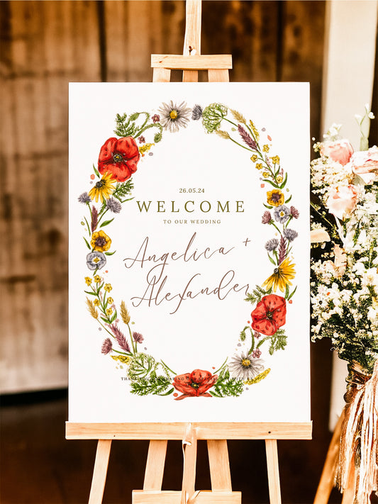 Wildflower Wreath Welcome Sign