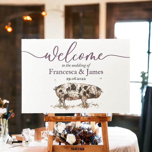 Pig wedding welcome sign