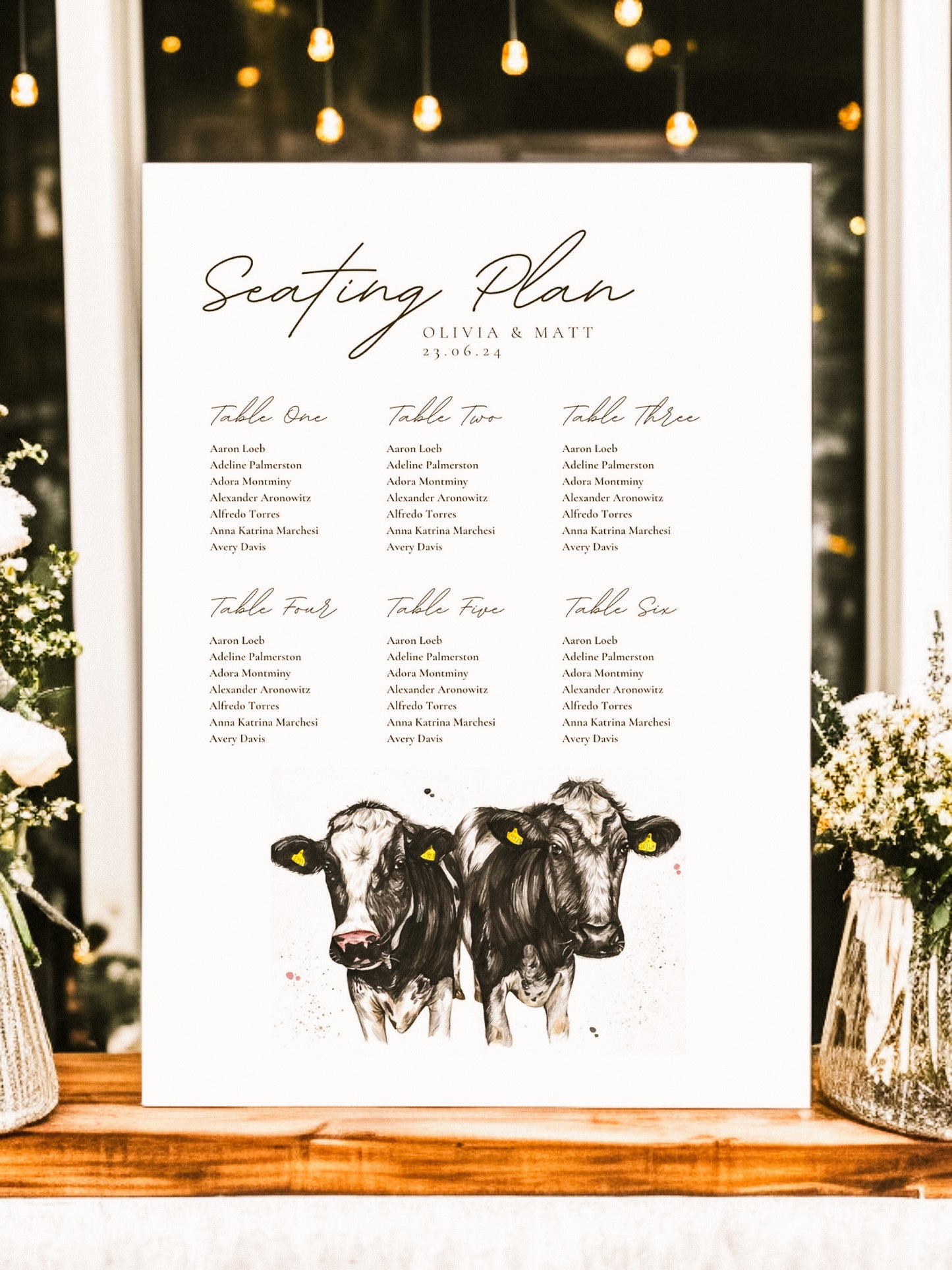 Dairy Cow / Holstein Friesian Seating Table Plan