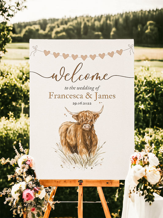Highland Cow wedding welcome sign