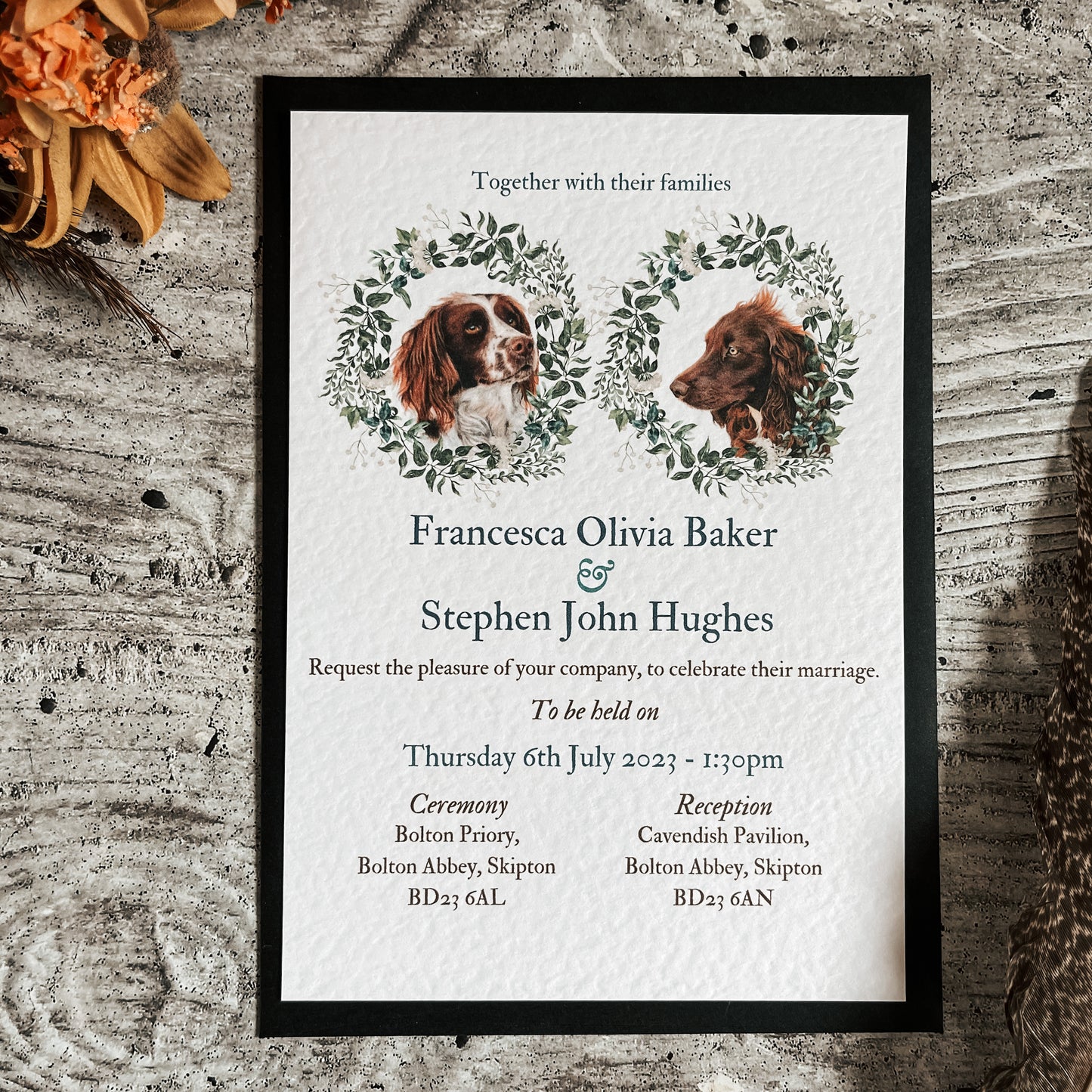 Peeking Wreath full range, Wedding Invitation, Evening, RSVP, Information, Menu