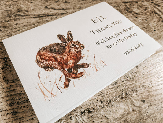 Hare Personalisable Wedding Thank You Greeting Card