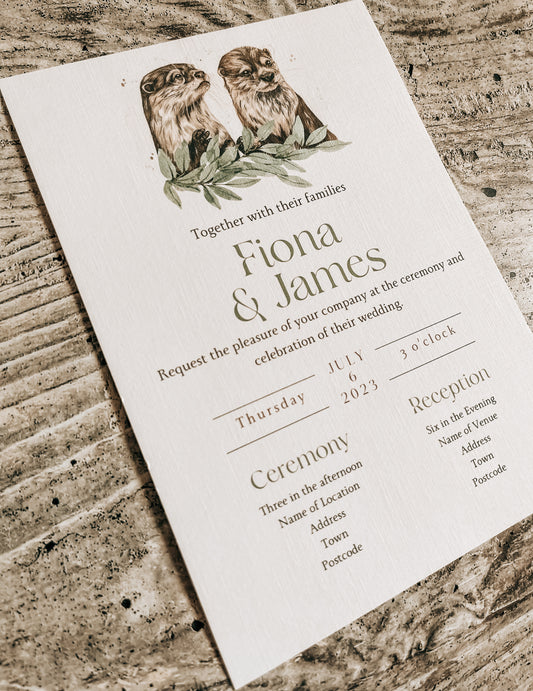Floral Otters wedding and evening invitation