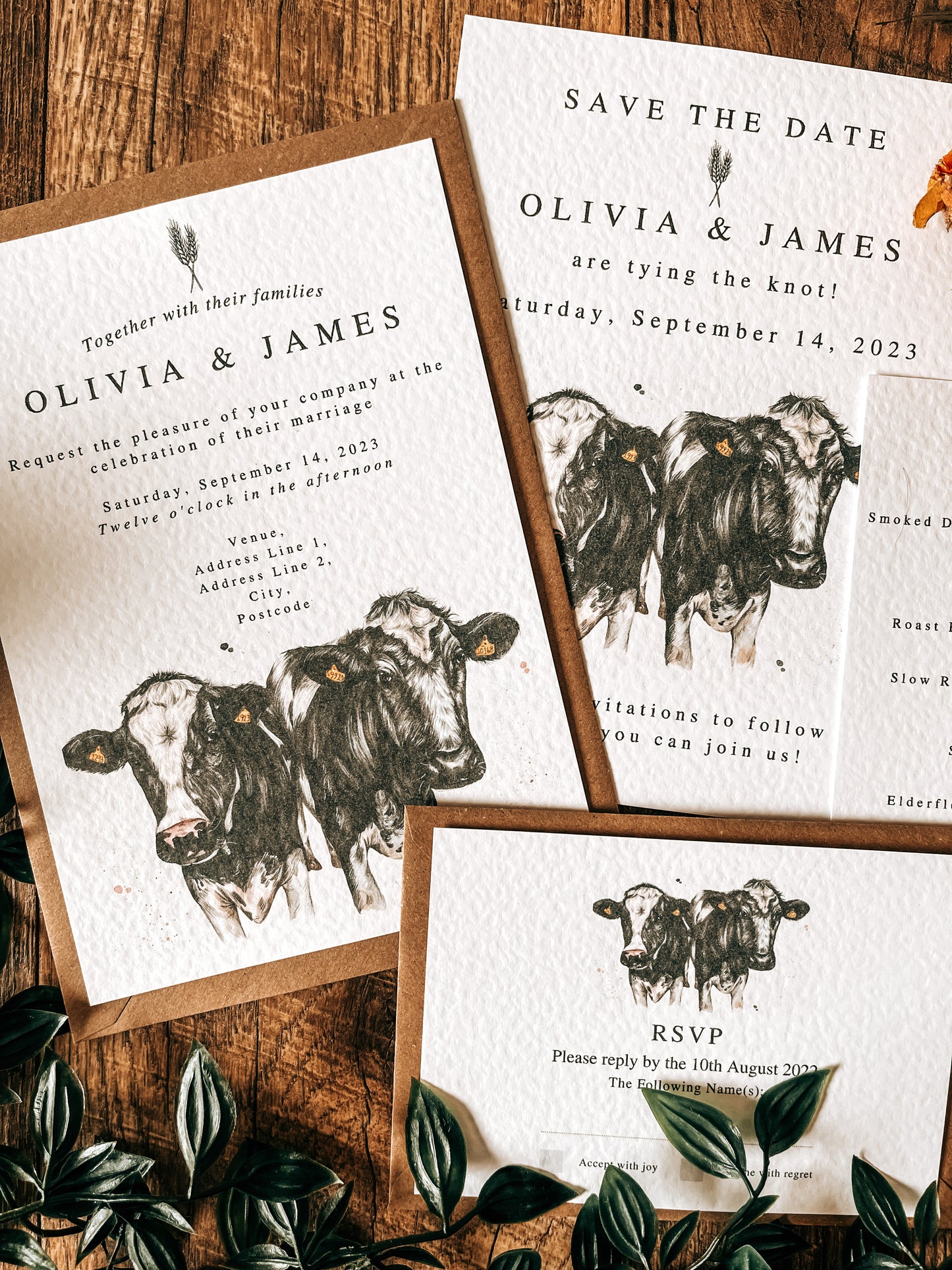 Dairy Cow V2 (Holstein Friesian) full range, Wedding Invitation, Evening, RSVP, Information, Menu