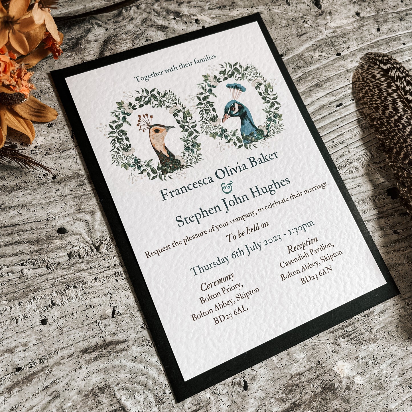 Peeking Wreath full range, Wedding Invitation, Evening, RSVP, Information, Menu