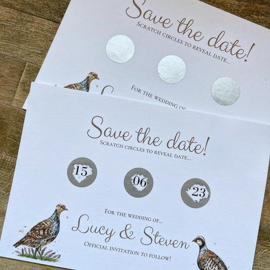 Game Birds Save the Date, Scratch Off!