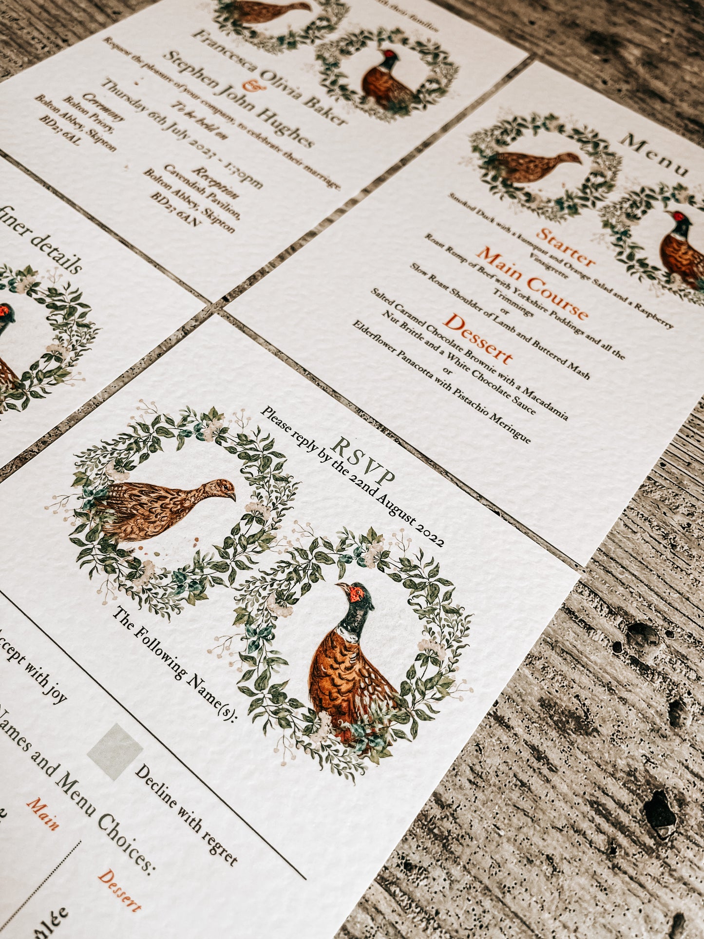 Peeking Wreath full range, Wedding Invitation, Evening, RSVP, Information, Menu