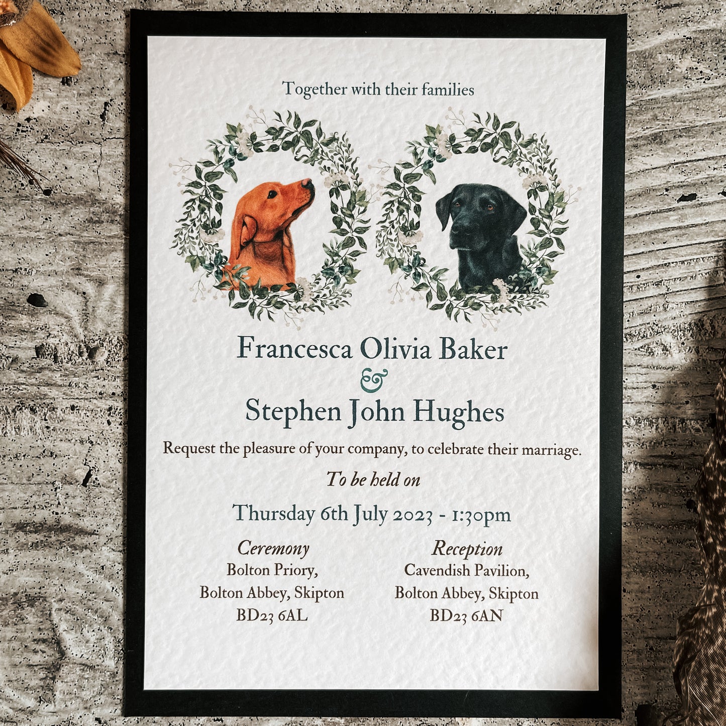 Peeking Wreath full range, Wedding Invitation, Evening, RSVP, Information, Menu
