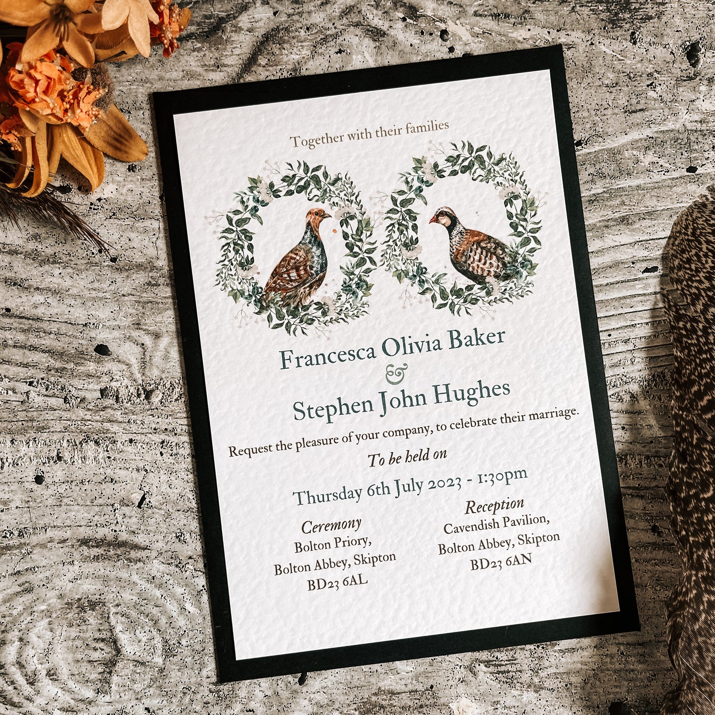 Peeking Wreath full range, Wedding Invitation, Evening, RSVP, Information, Menu