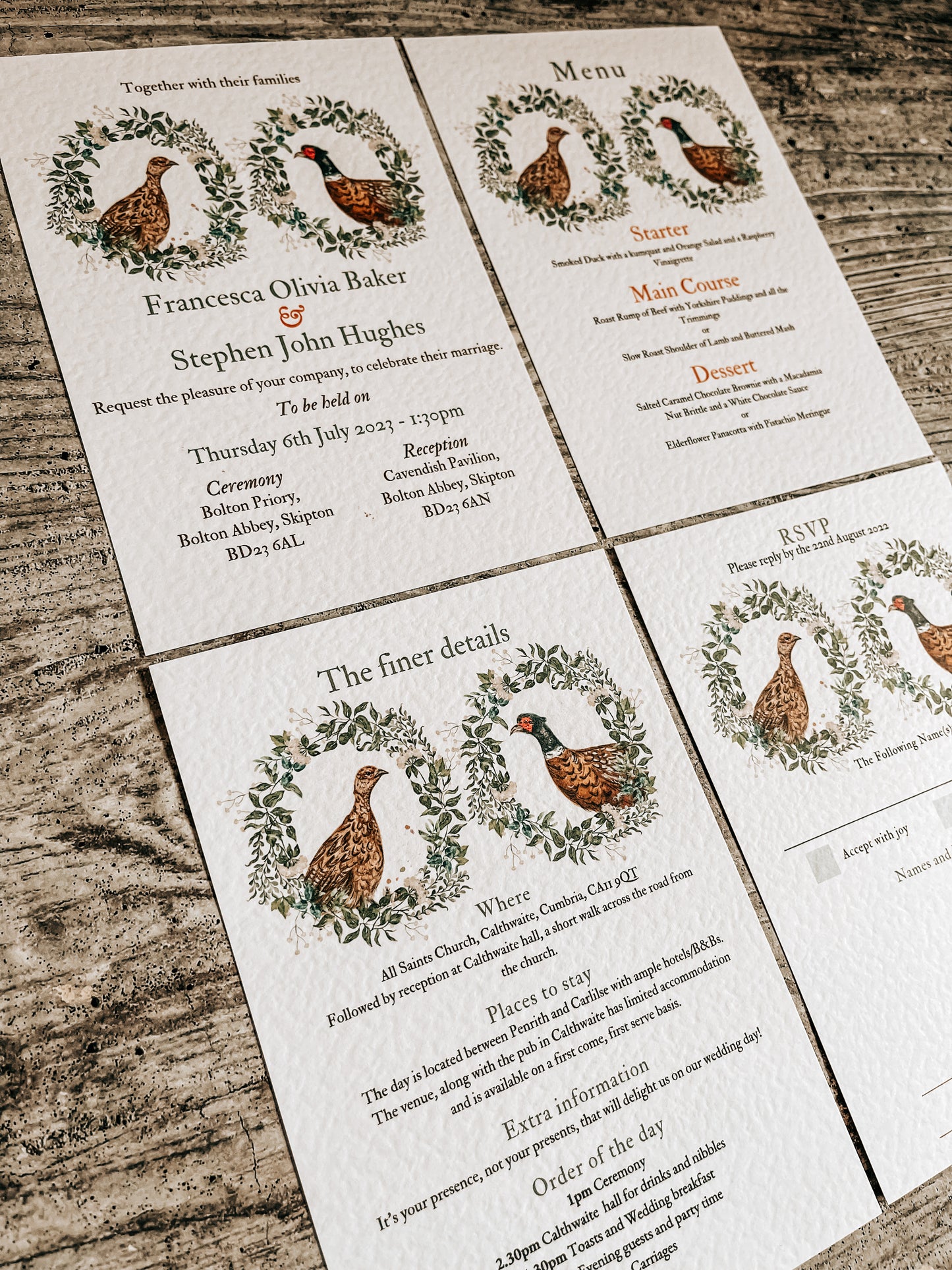 Peeking Wreath full range, Wedding Invitation, Evening, RSVP, Information, Menu