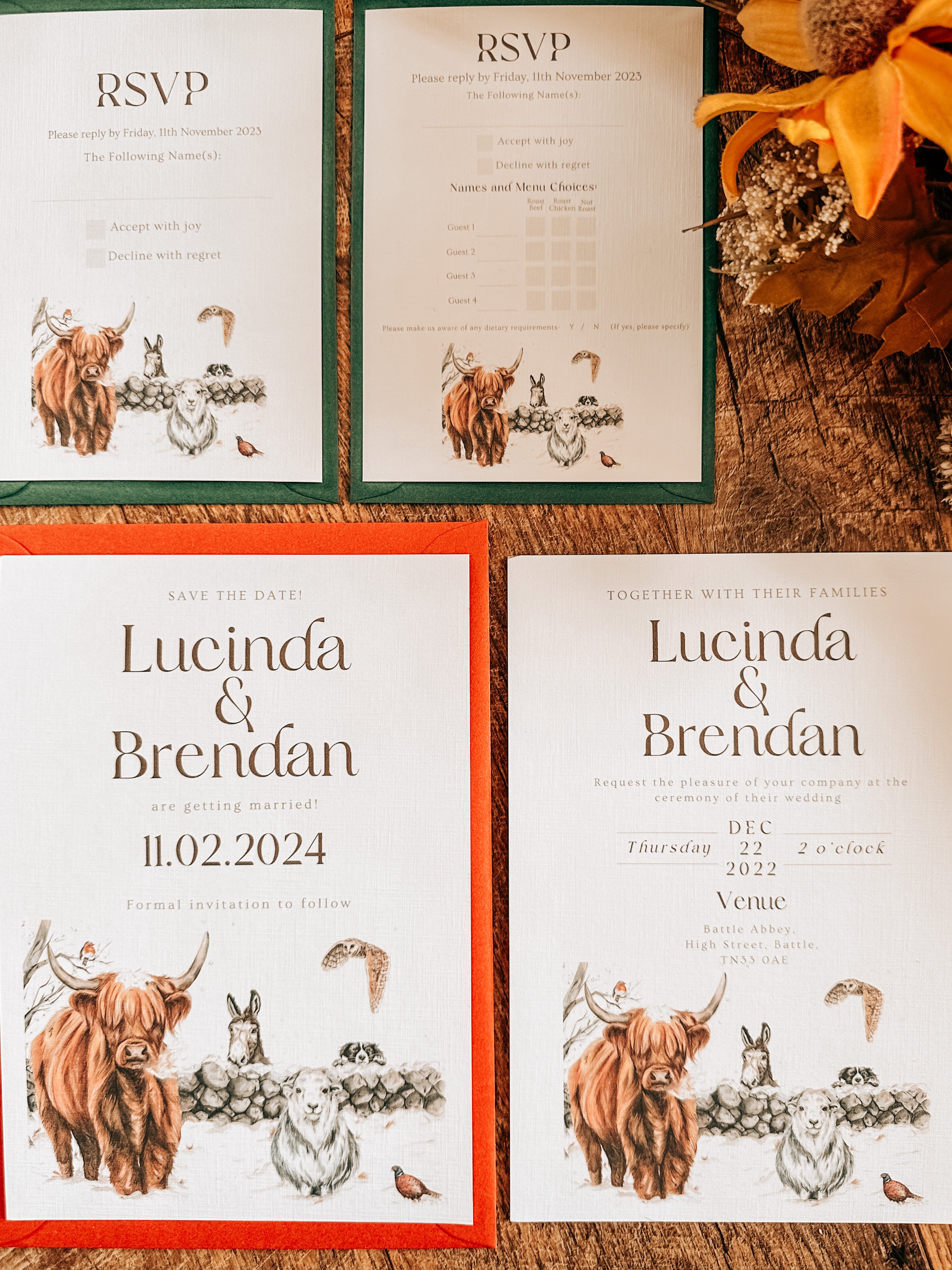 Winter Farm Scene - Full Range (Highland Cow, Collie, Donkey, Owl, Sheep and Pheasant)