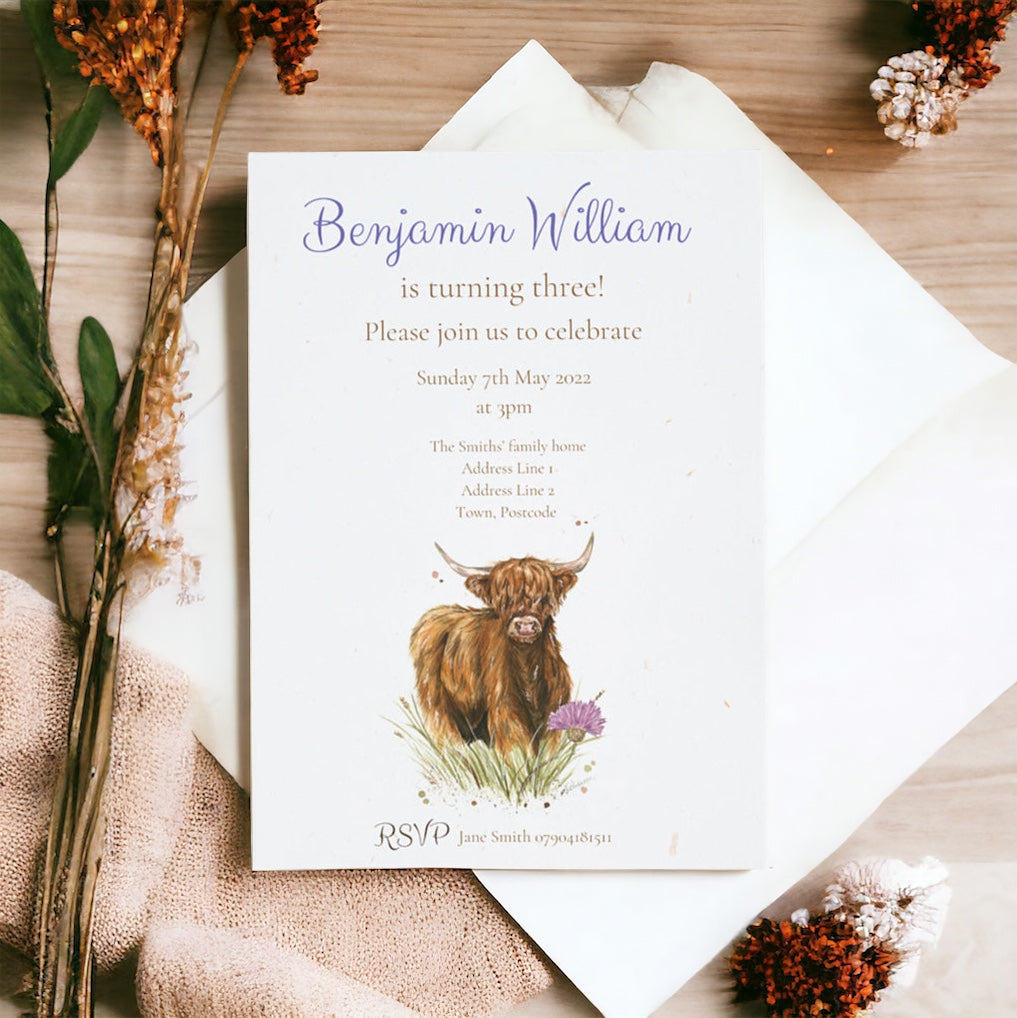 Highland Cow Birthday Invitation