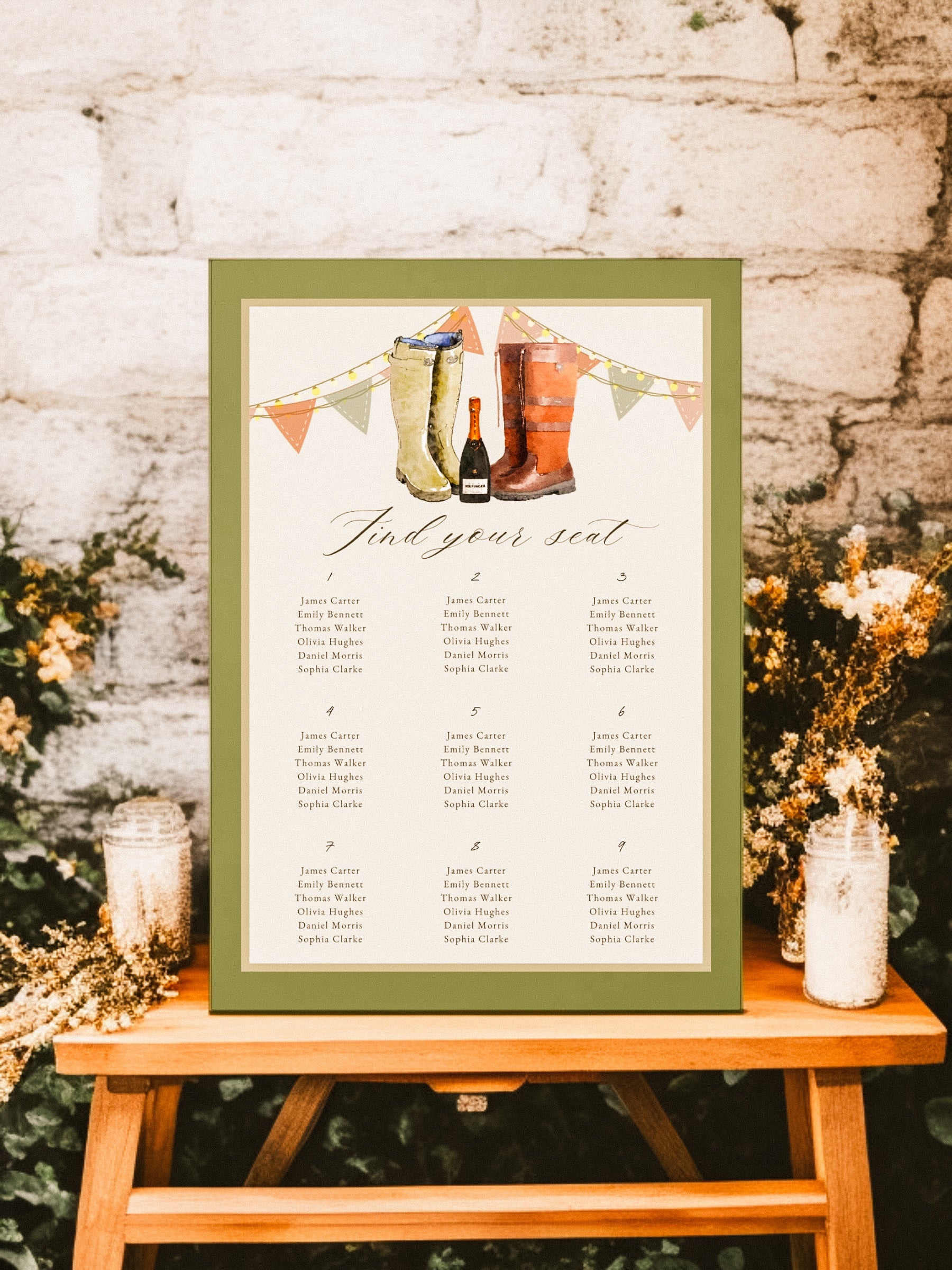 Wellies & Champagne Seating / Table Plan Sign