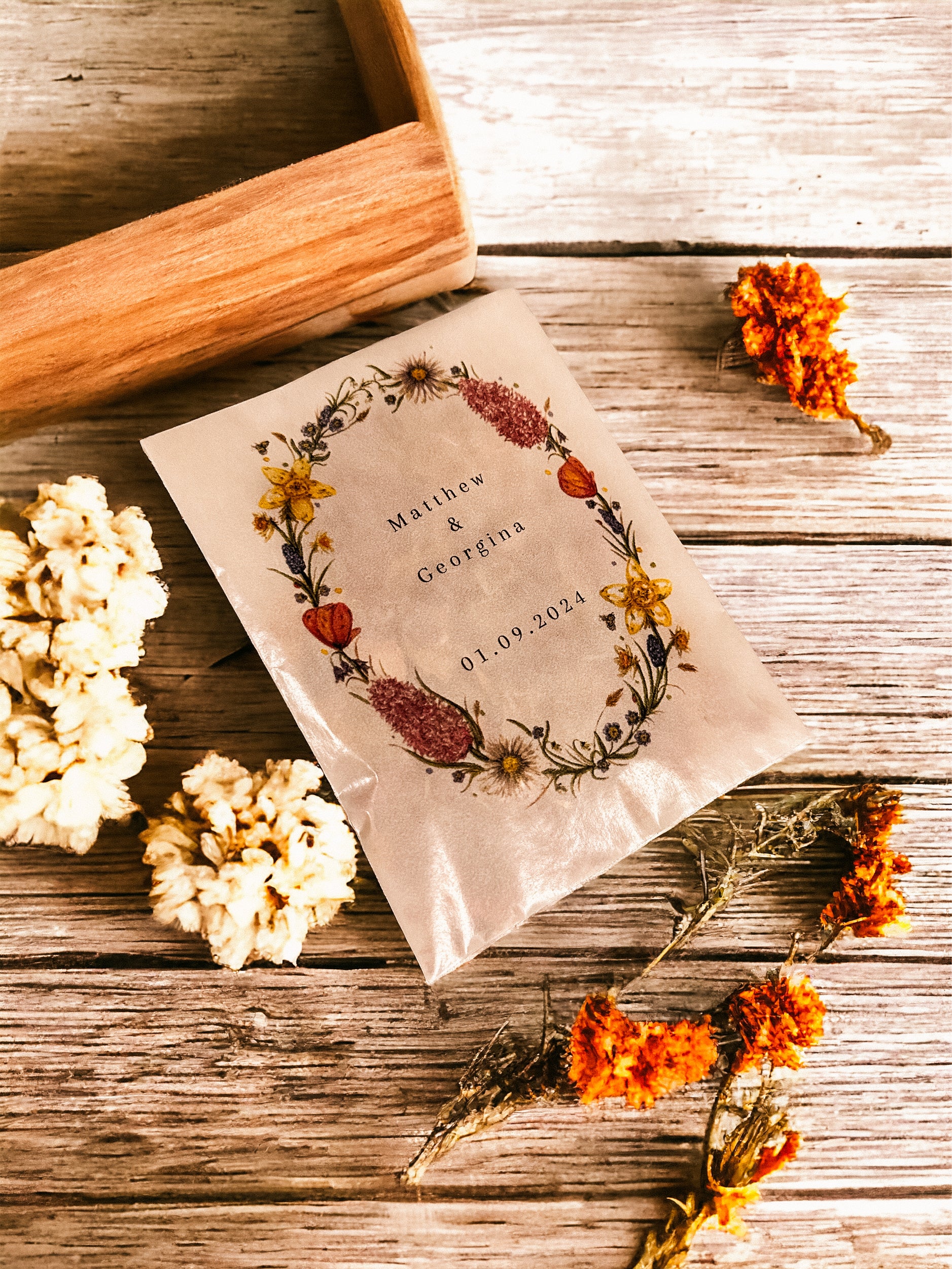 Printed Confetti Pouches - filled with dried flowers