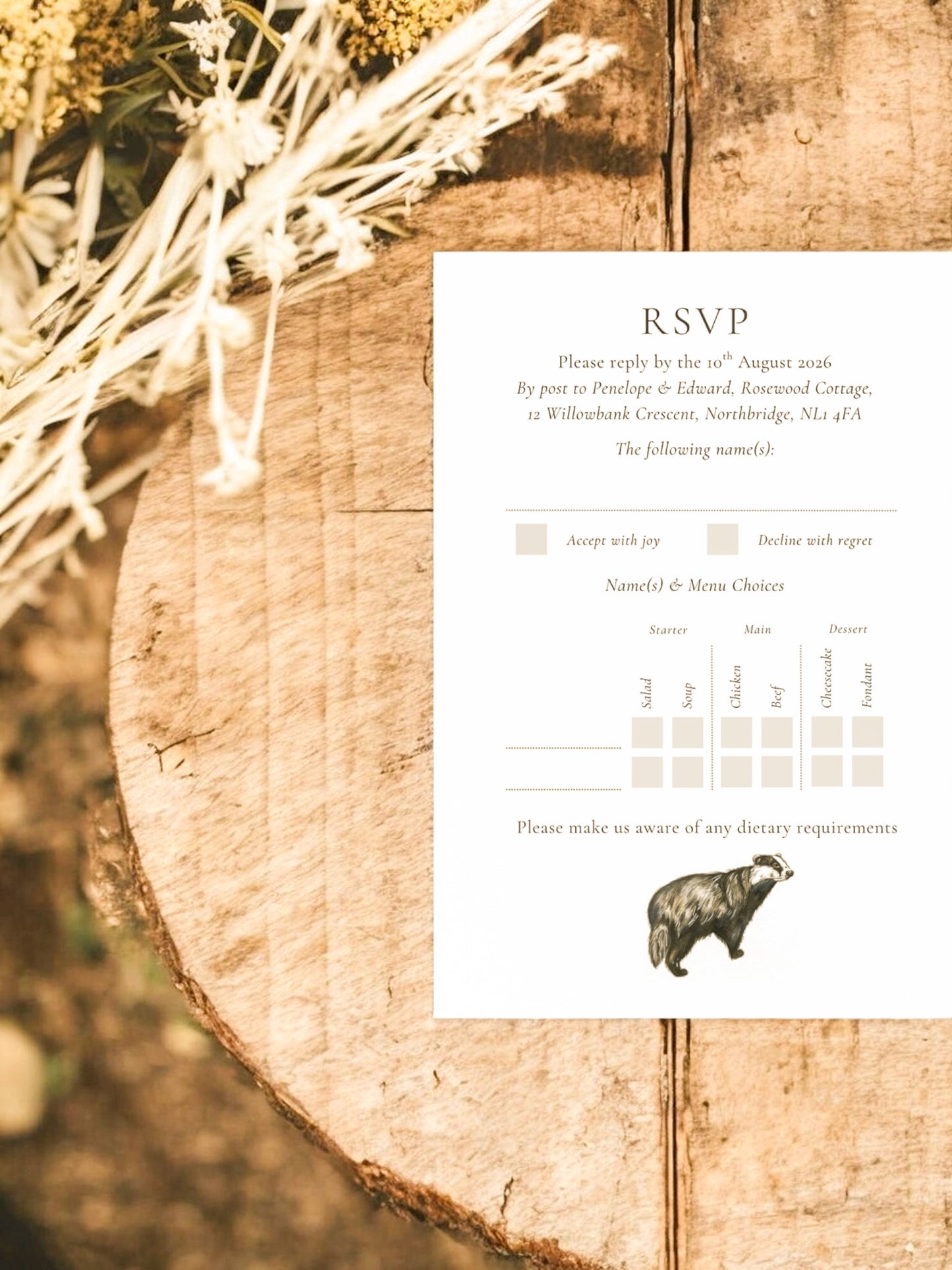 Simplified Woodland - Full Range - Invite, Menu, RSVP, Information Sheet