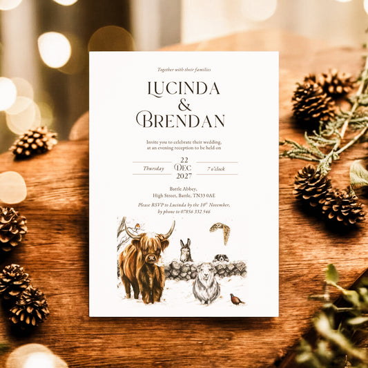 Winter Farm Scene (Highland Cow, Collie, Donkey, Owl, Sheep and Pheasant)