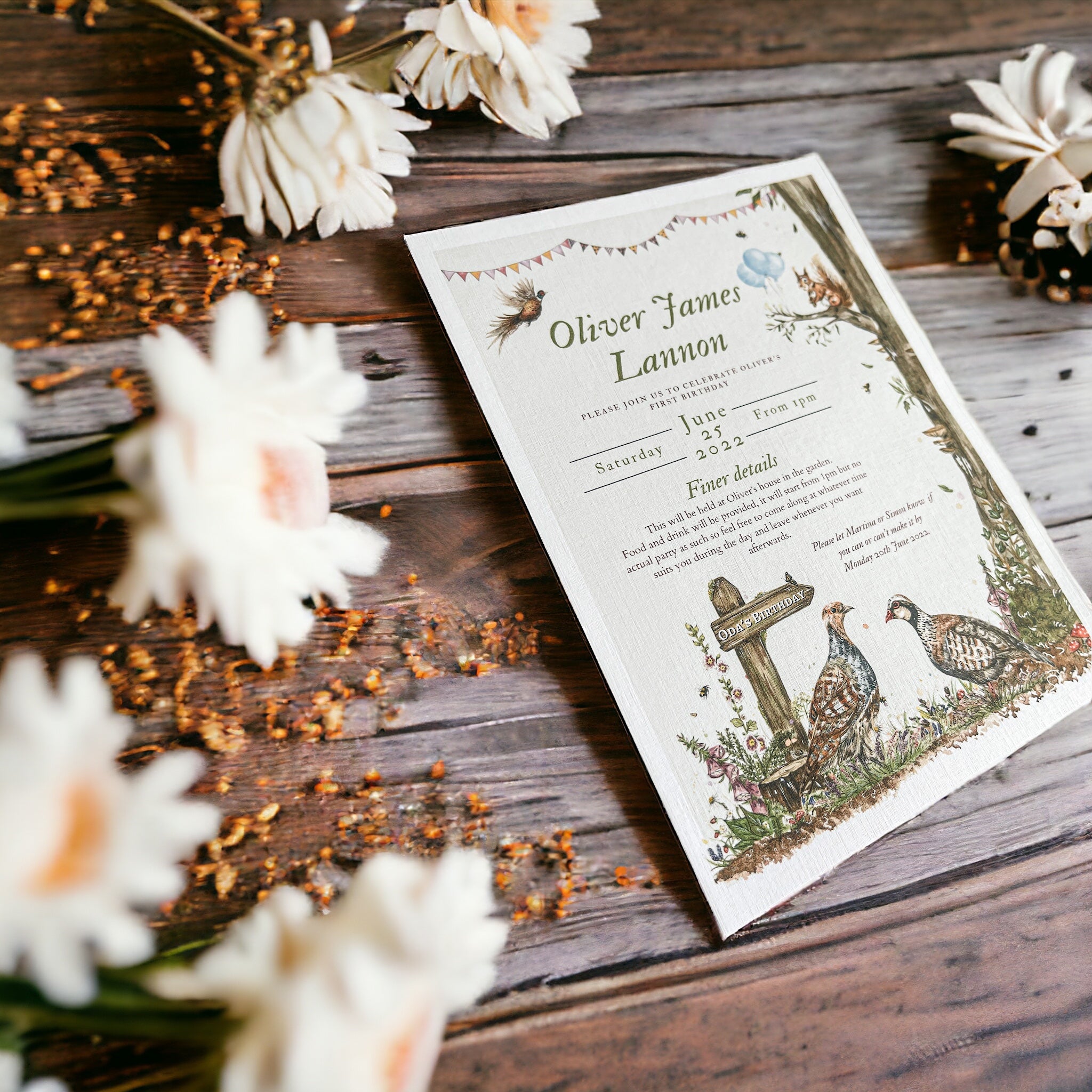 Game birds & Woodland Birthday Invitation