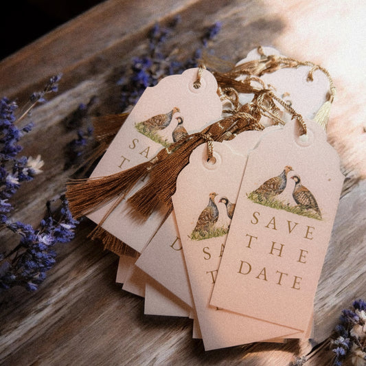 Partridge Save the Date Tags