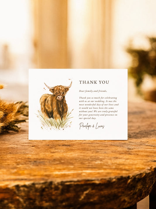 Highland Cow Thank You Card