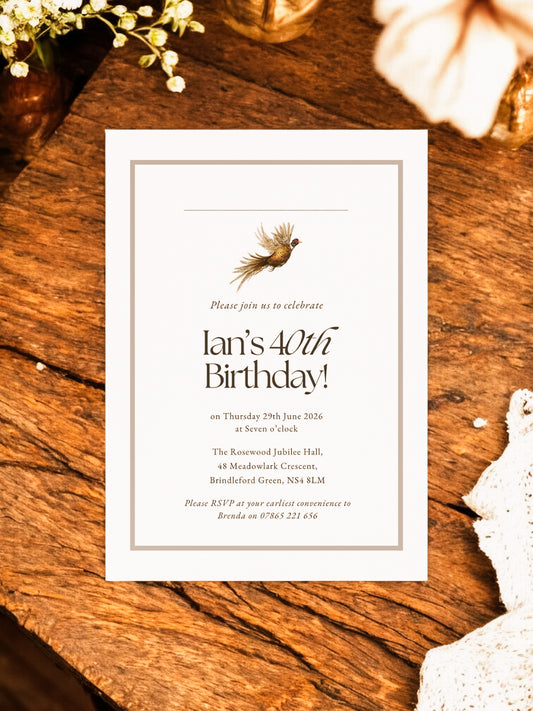 Flying Pheasant Birthday Invitation
