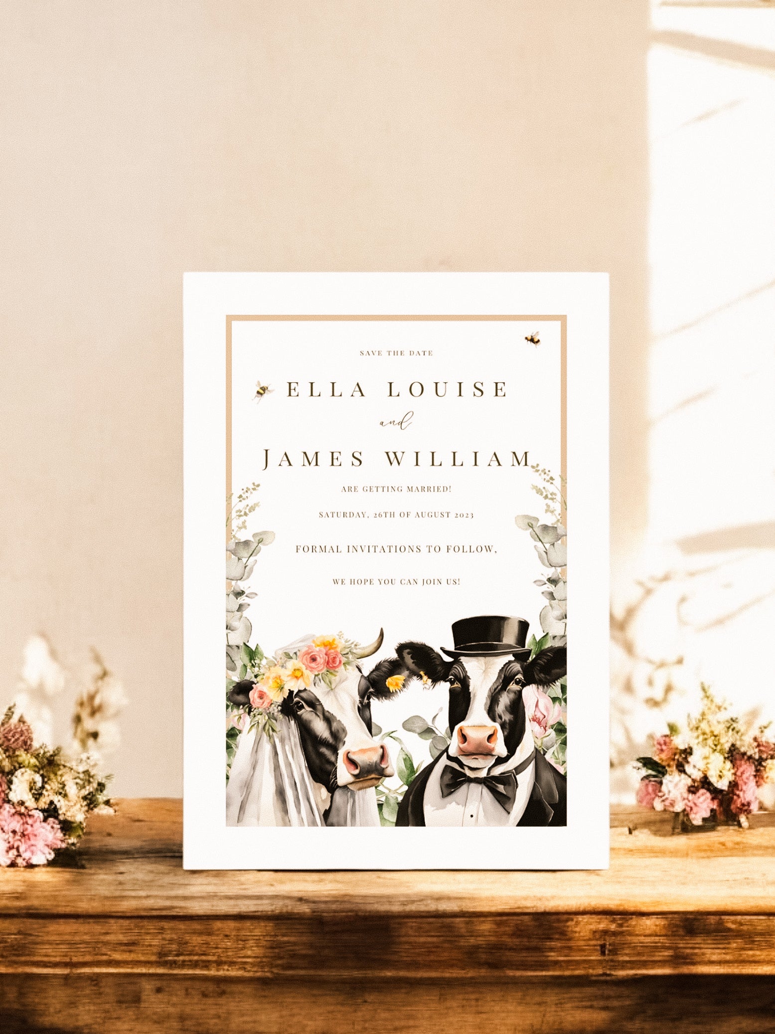 Dairy Cow Bride & Groom full range, Wedding Invitation, Evening, RSVP, Information, Menu