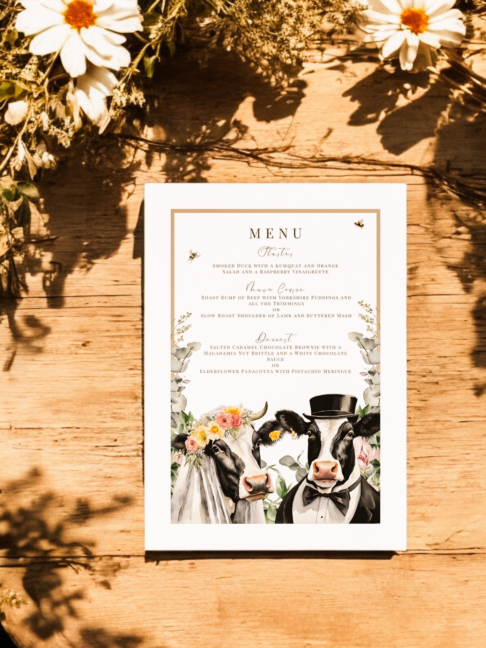 Dairy Cow Bride & Groom full range, Wedding Invitation, Evening, RSVP, Information, Menu