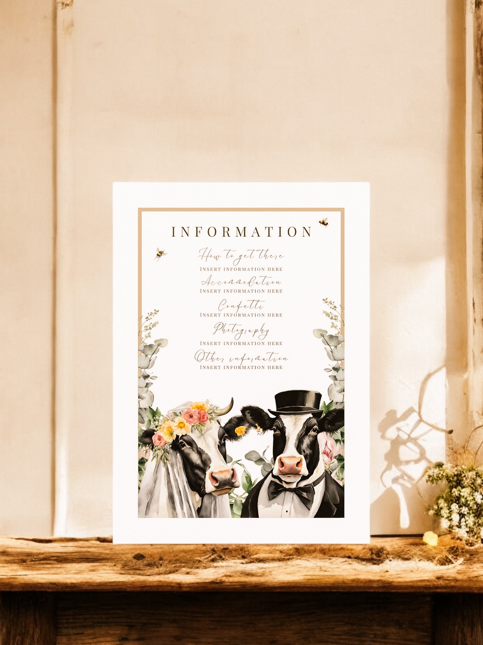 Dairy Cow Bride & Groom full range, Wedding Invitation, Evening, RSVP, Information, Menu