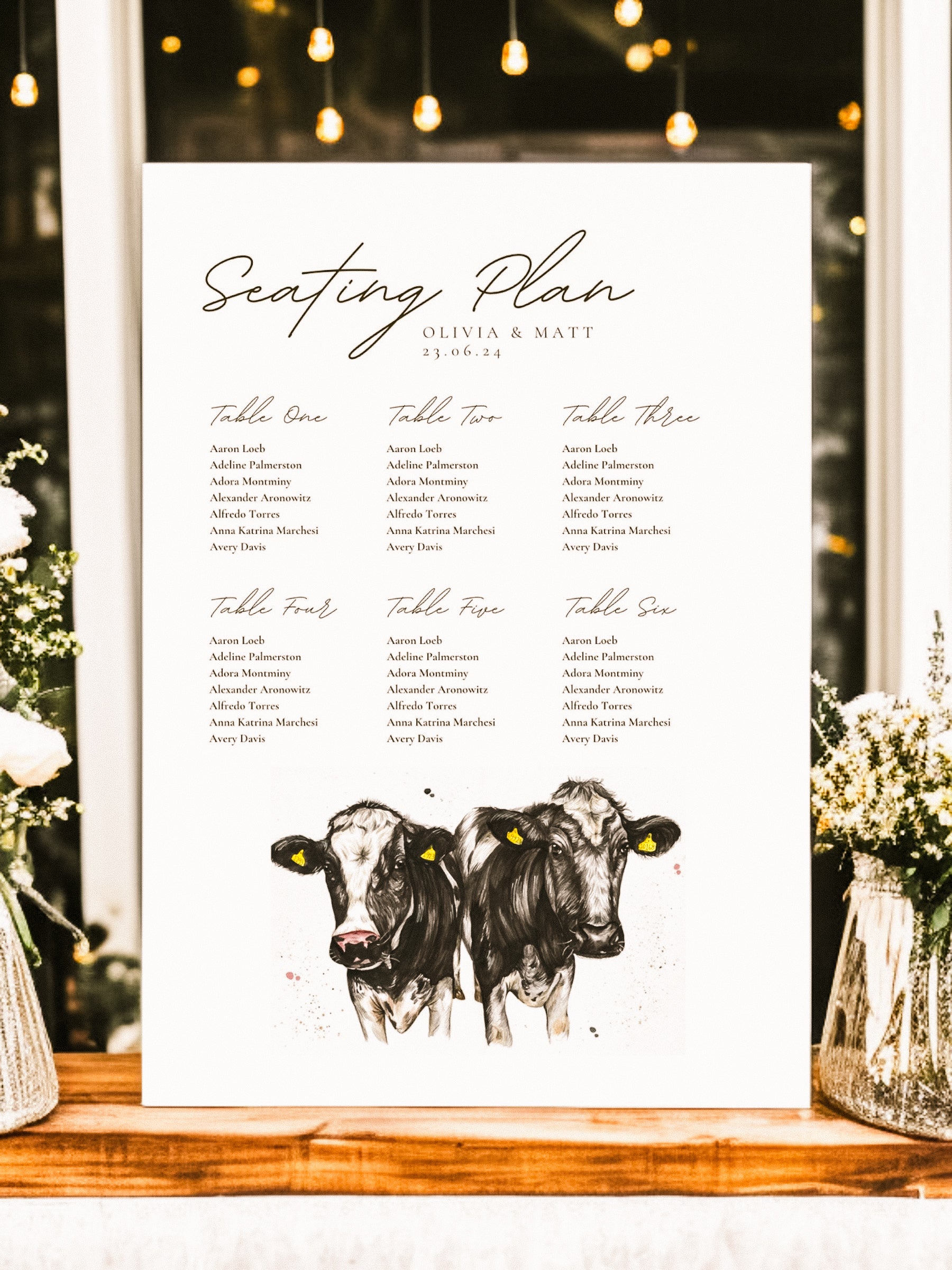 Dairy Cow / Holstein Friesian Seating Table Plan