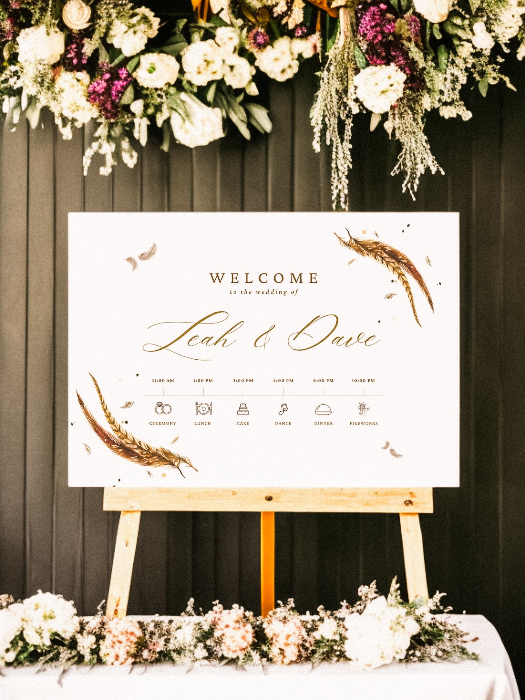 Pheasant Tail Feathers Welcome/Order of the Day Sign