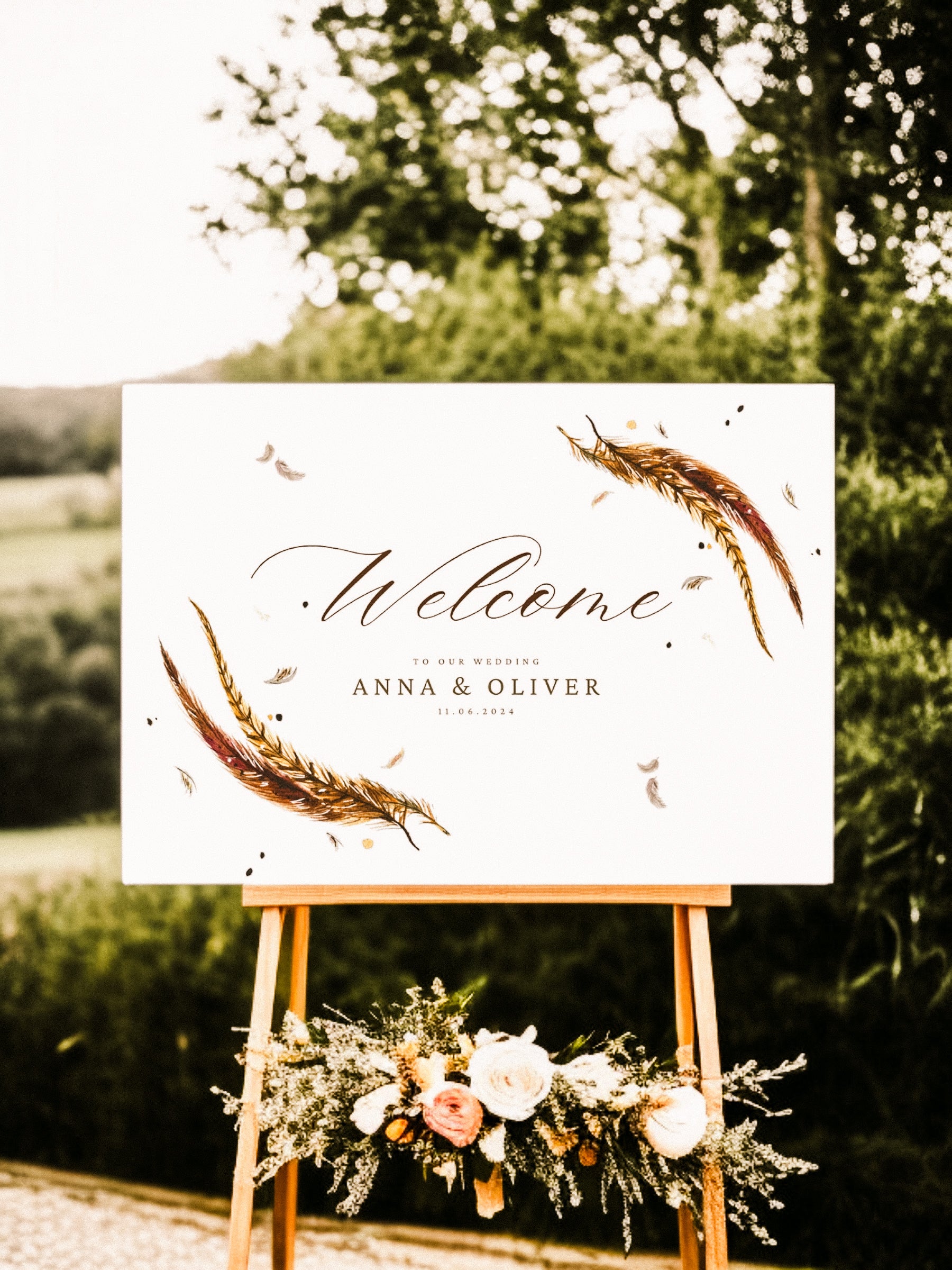 Pheasant Tail Feathers Welcome Sign