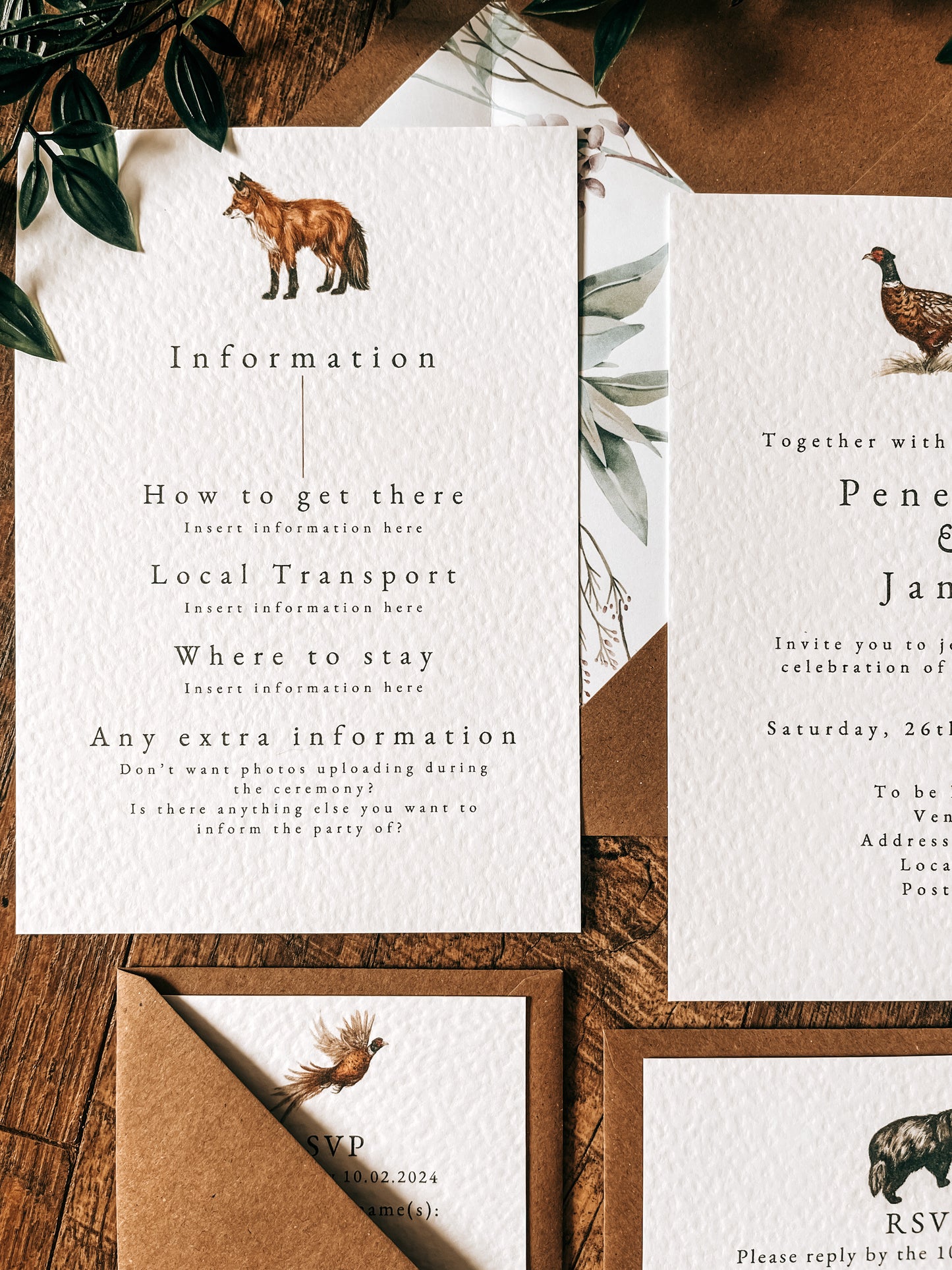 Simplified Woodland - Full Range - Invite, Menu, RSVP, Information Sheet