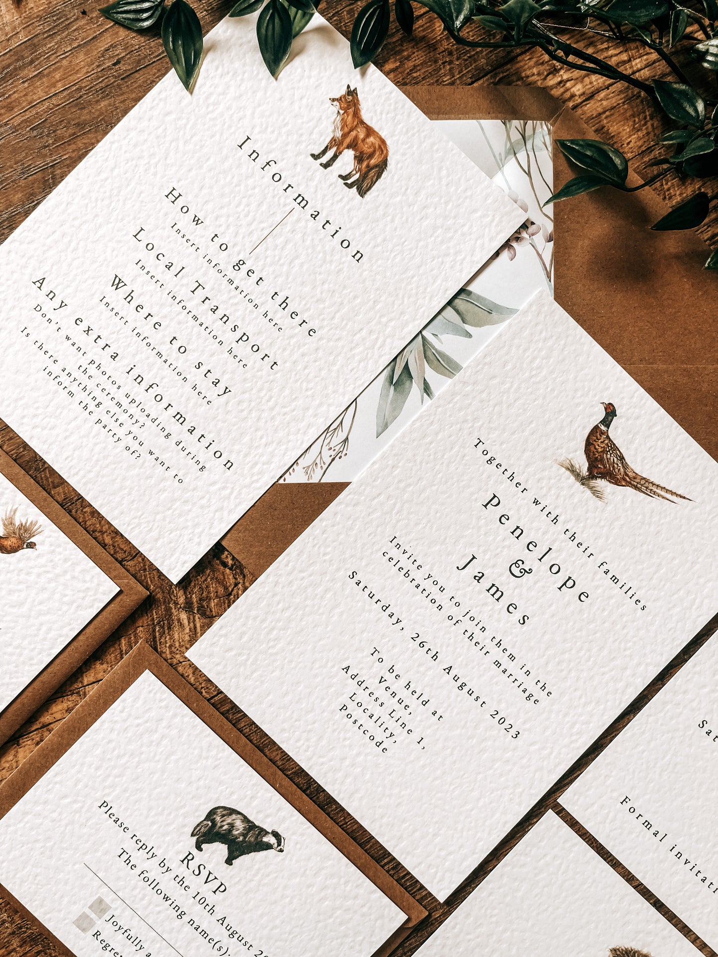 Simplified Woodland - Full Range - Invite, Menu, RSVP, Information Sheet