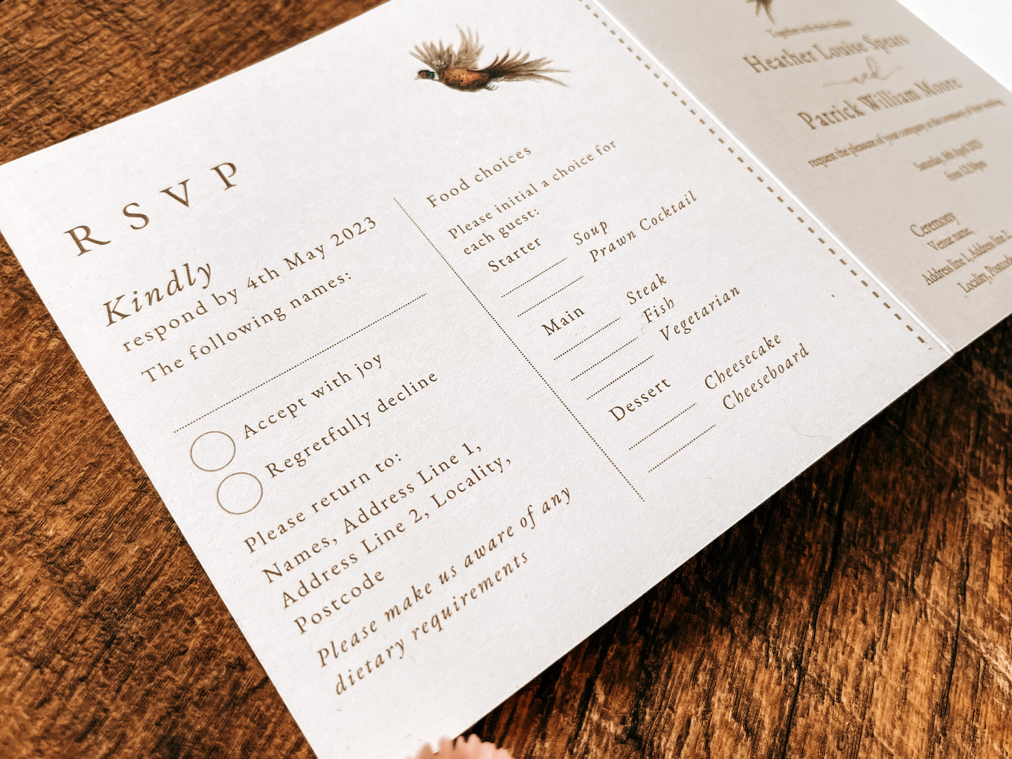 Trifold Pheasant invitation