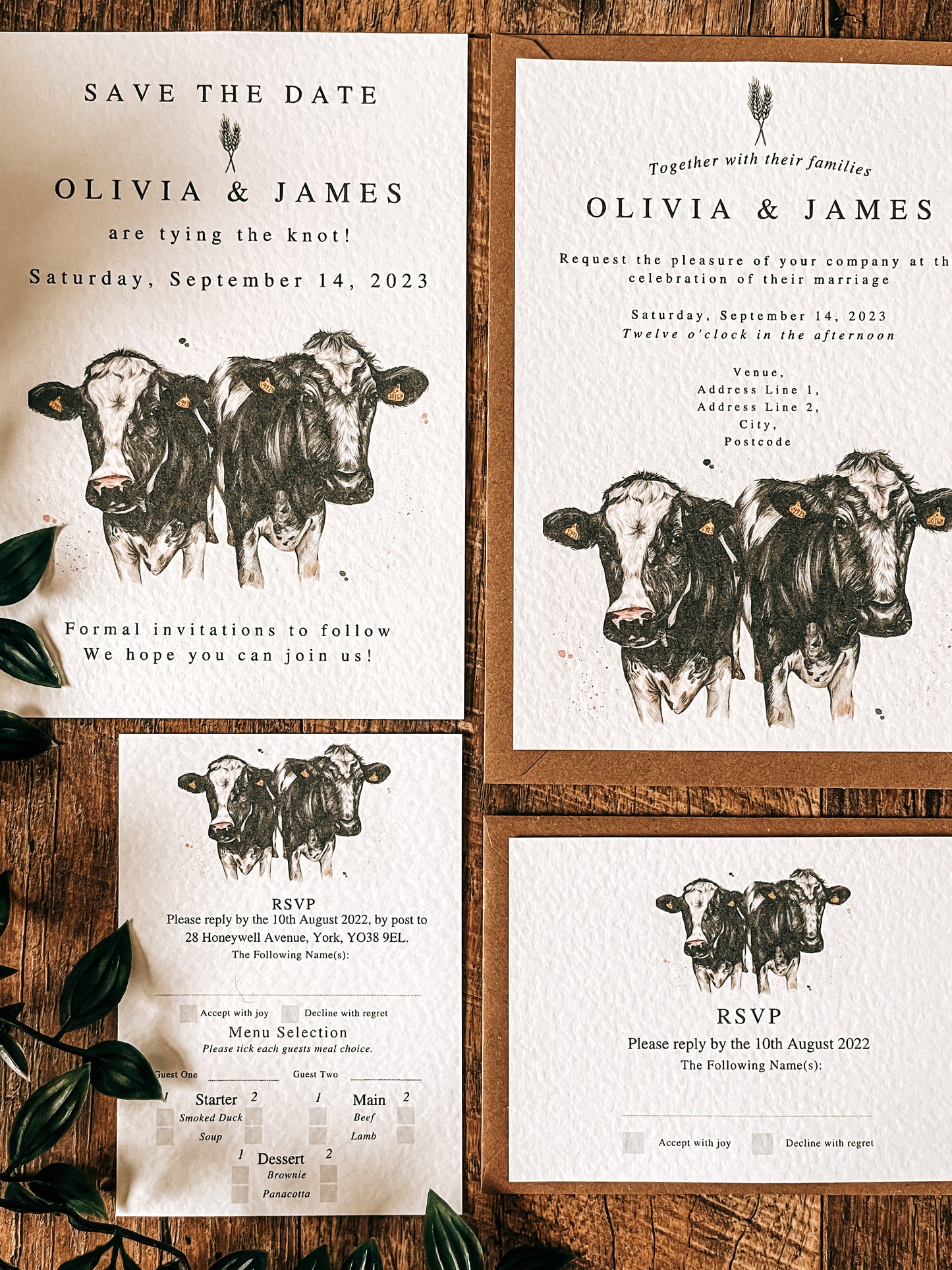 Dairy Cow V2 (Holstein Friesian) full range, Wedding Invitation, Evening, RSVP, Information, Menu