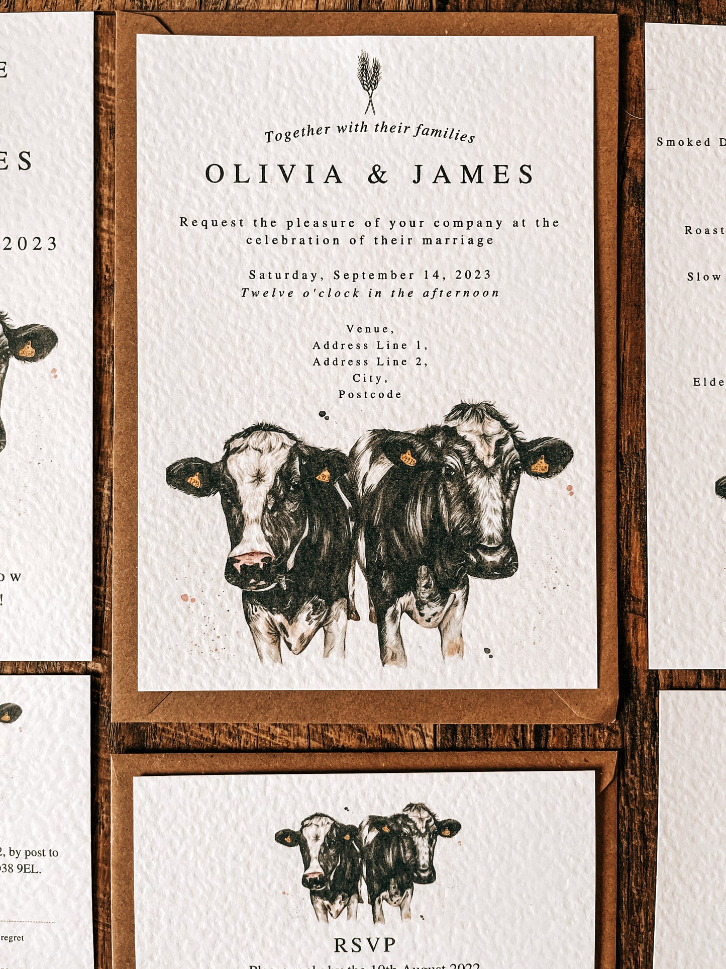 Dairy Cow V2 (Holstein Friesian) full range, Wedding Invitation, Evening, RSVP, Information, Menu