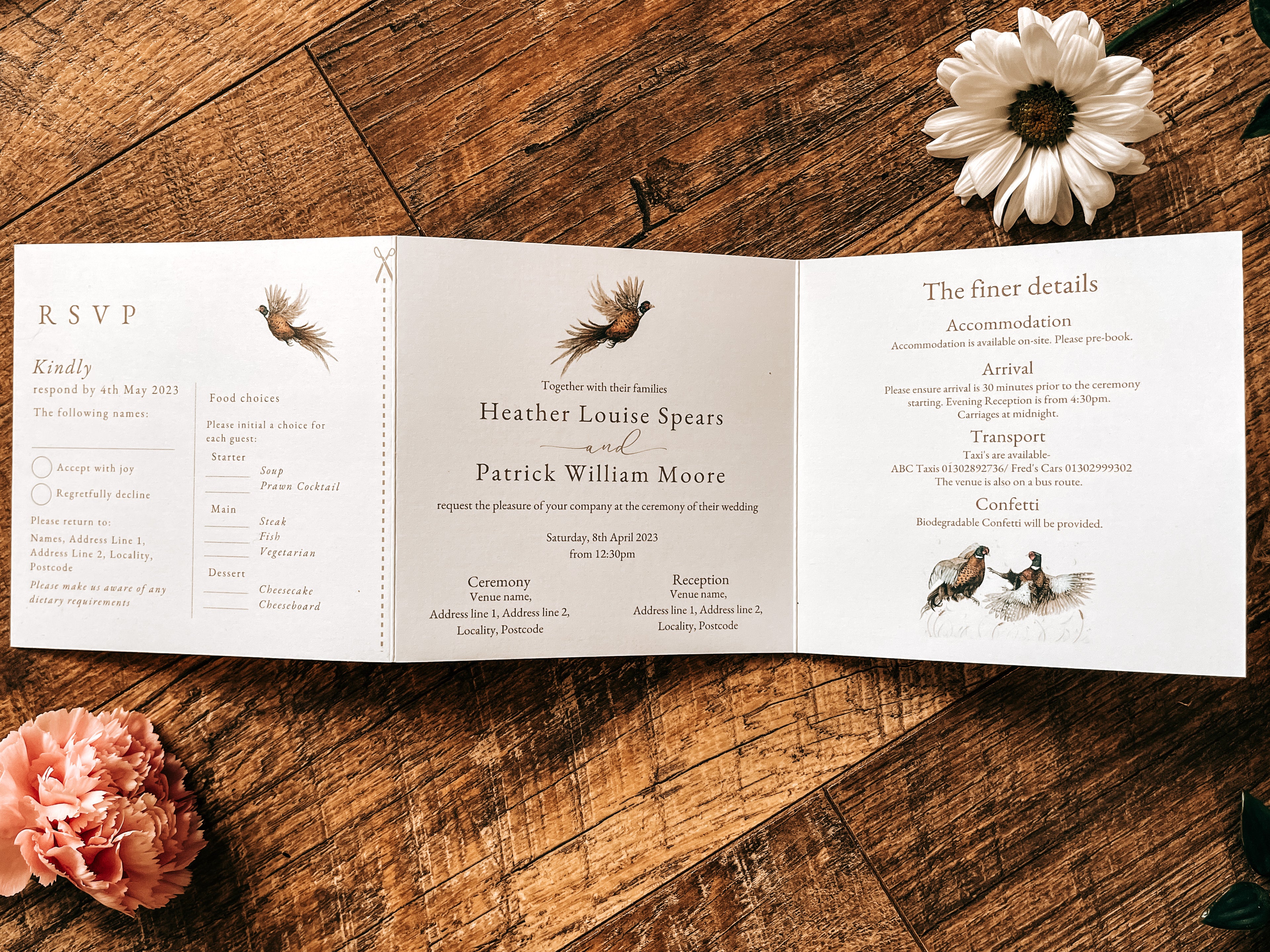 Trifold Pheasant invitation