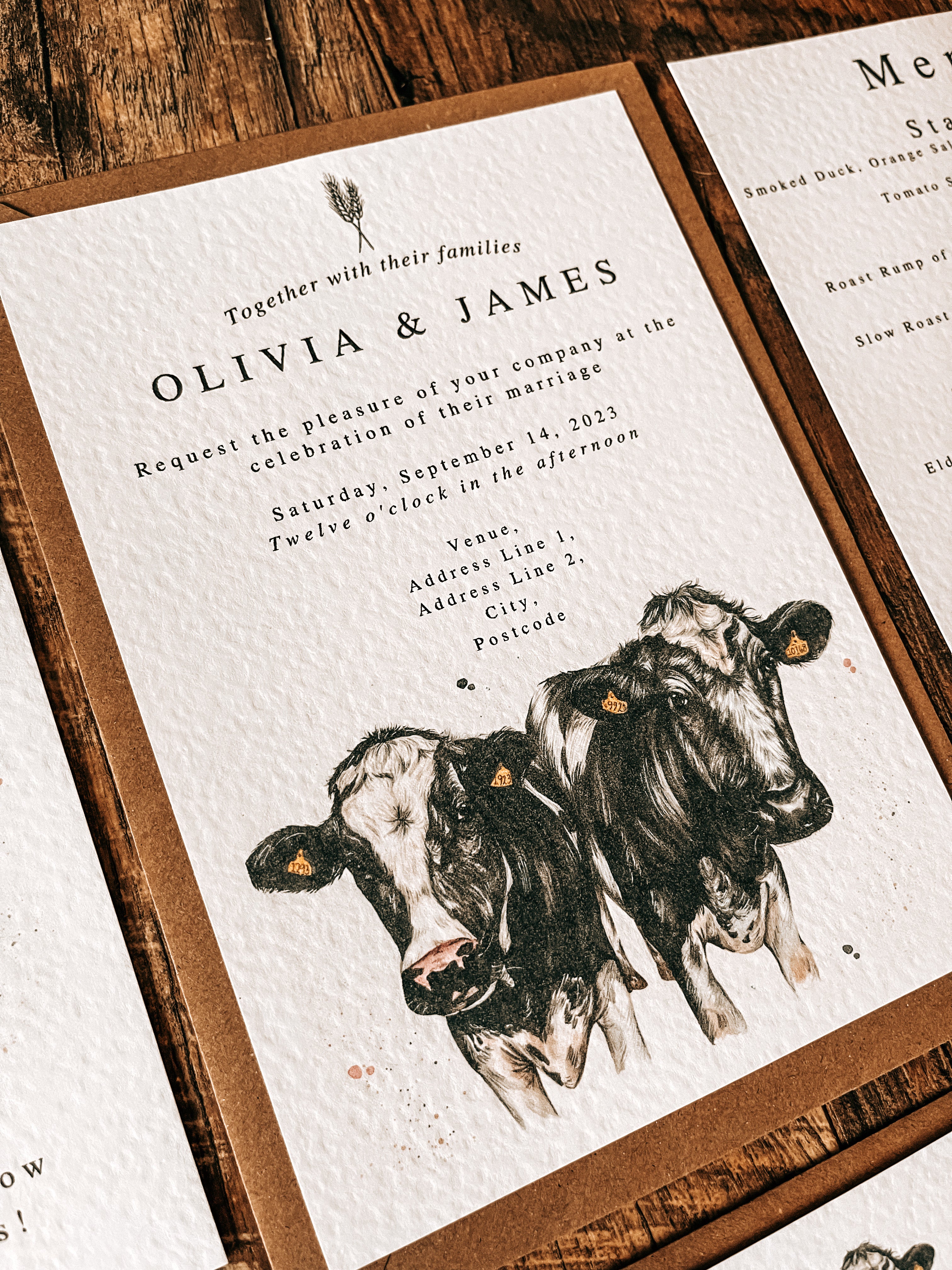 Dairy Cow V2 (Holstein Friesian) full range, Wedding Invitation, Evening, RSVP, Information, Menu