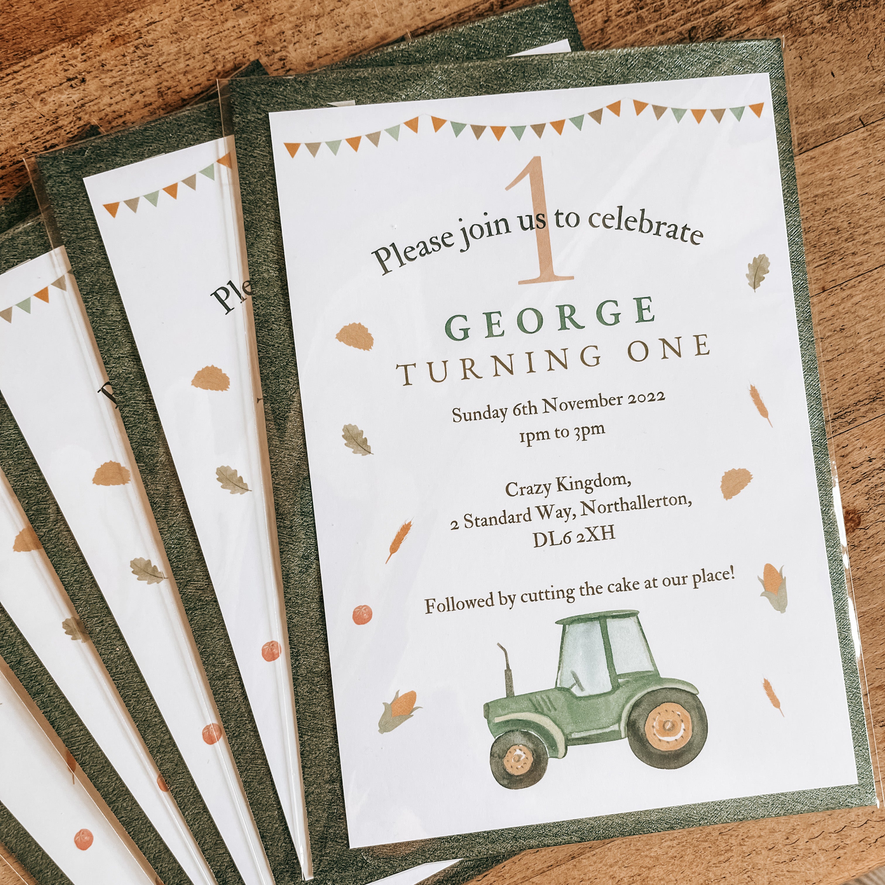 Green Tractor Birthday Invitation