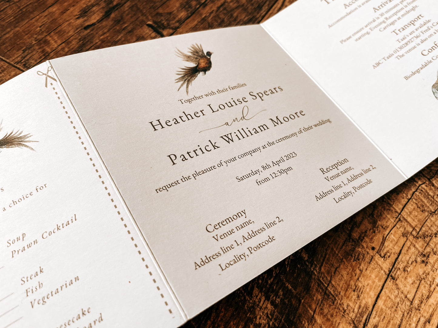 Trifold Pheasant invitation